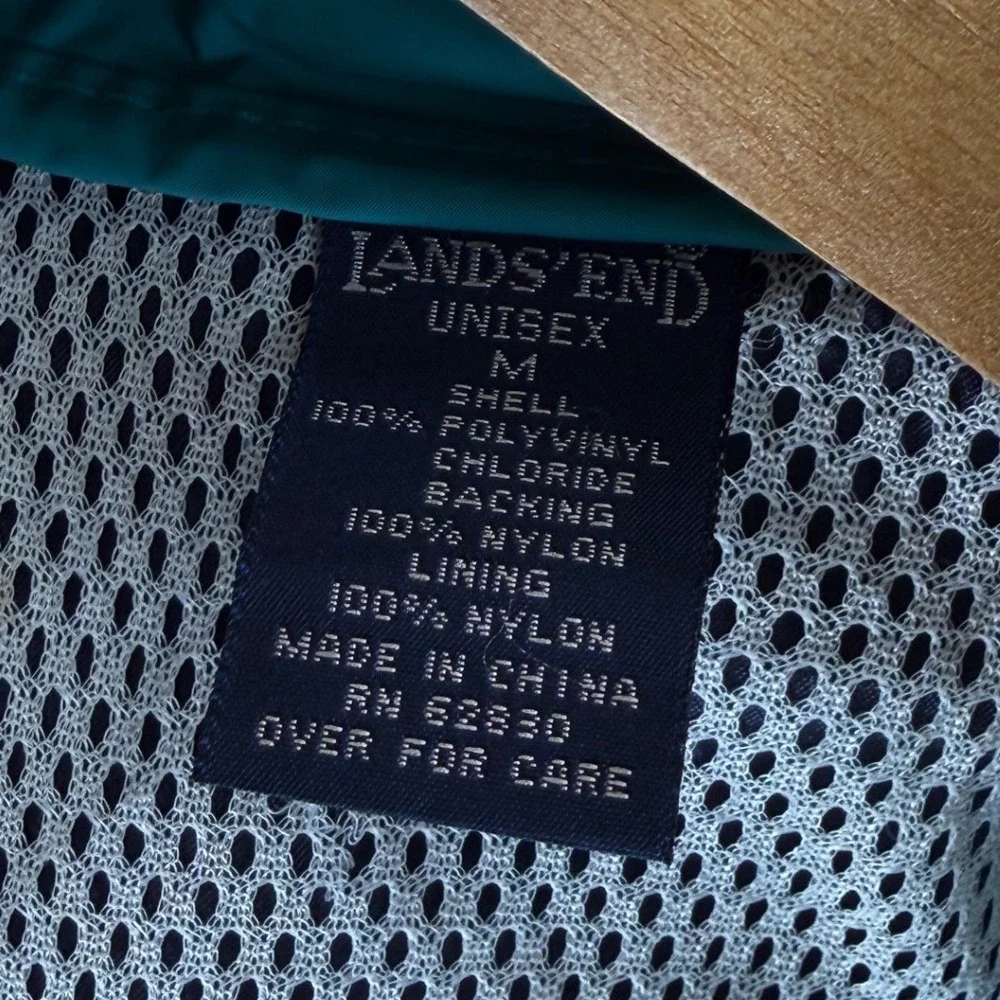 Lands End Unisex Teal Green Hooded Rain Jacket Parka Waterproof Coat Medium